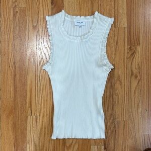 Gilli Cream Ribbed Ruffle Trim Top